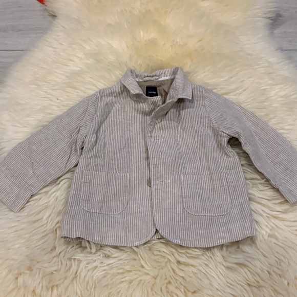 Baby Gap Beige Striped Blazer with Two Front Pockets and Button Closures 12-18M - Picture 2 of 7